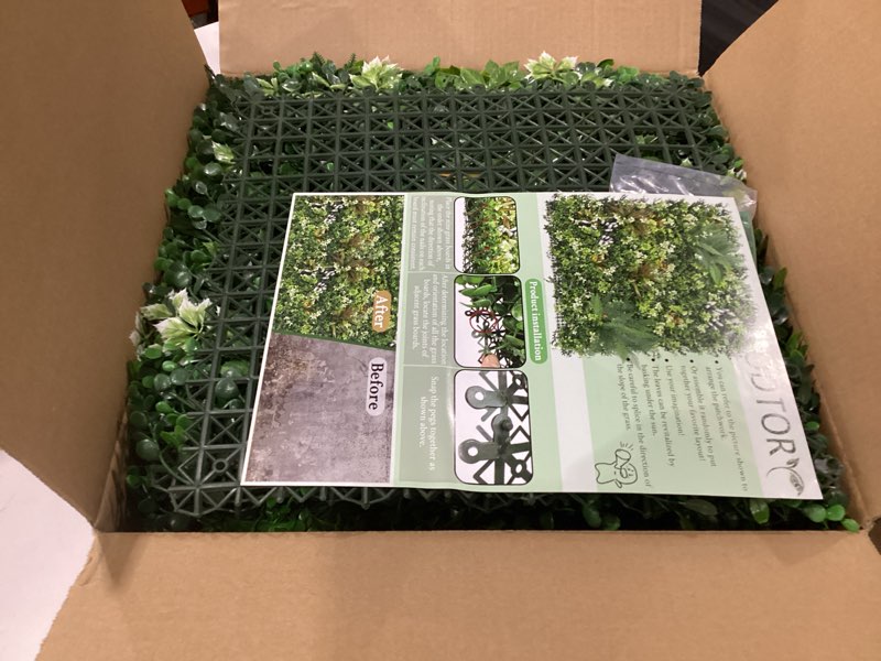Condition photo showing New/Like New for odtory artificial grass boxwood hedges wall panels: 40" x 40" (11.5 sqft) uv-anti faux greenery fake ivy leaves privacy fence screen backdrop for garden covering privacy, outdoor indoor decor 20x20 in 4p greenery