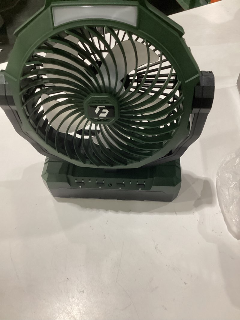 Condition photo showing Good Condition for frizcol 3-in-1 camping fan - portable fans rechargeable - 24000mah battery powered fan with light & remote for indoor, outdoor, tent, travel, fishing, jobsite, gifts for men dad him - green 24000mah internal green, tested