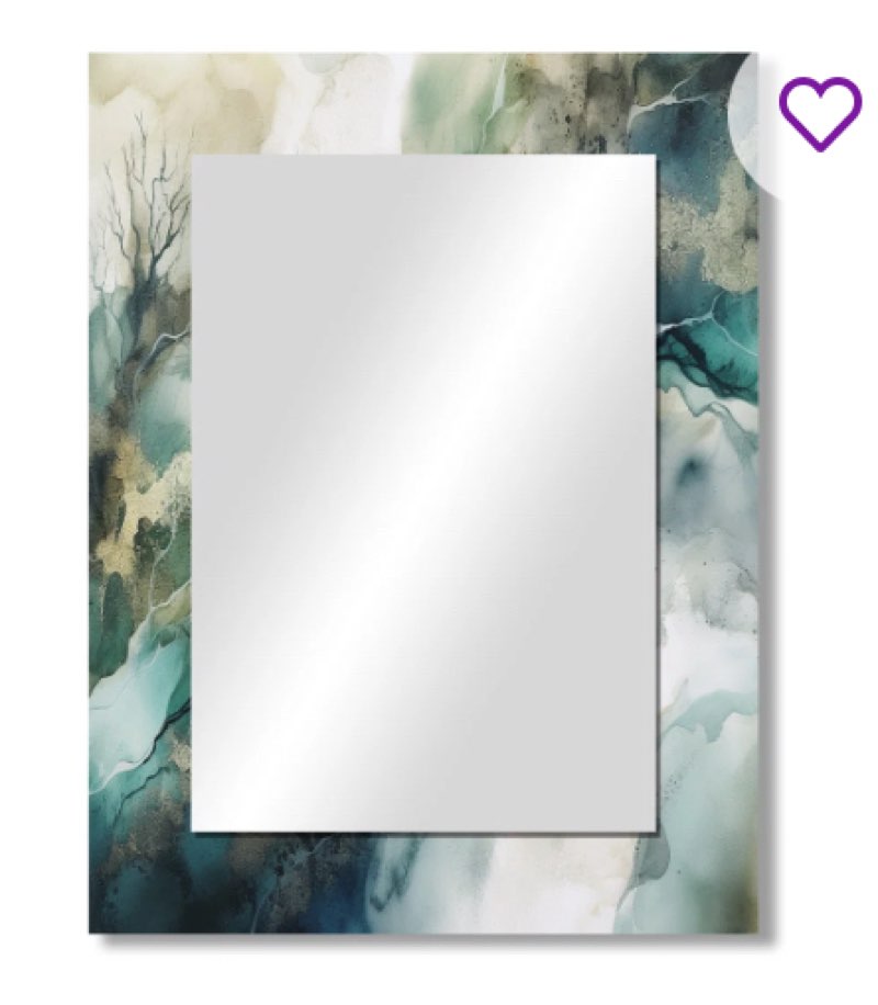 Green Blue Marbled Dreamscape I - Geometric Unique Wall Mirror, Green Mirror, Printed Metal Art
