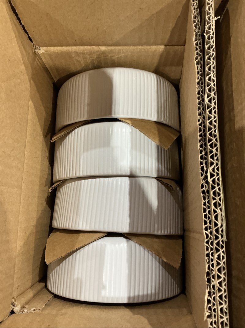 Condition photo showing Good Condition for square house 16 piece dinnerware set key west - plates, bowls , and mugs set for 4 - chip and scratch, pearl white.