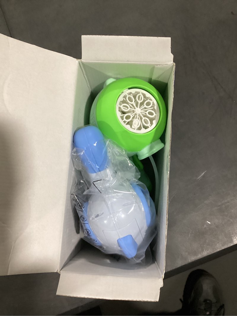 Condition photo showing Good Condition for joyin 2 kids bubble guns with 4 bottles solution, automatic bubble machine gun with 8 holes for kids, adults, summer toys, easter basket stuffers, birthday gift, party favors green, blue