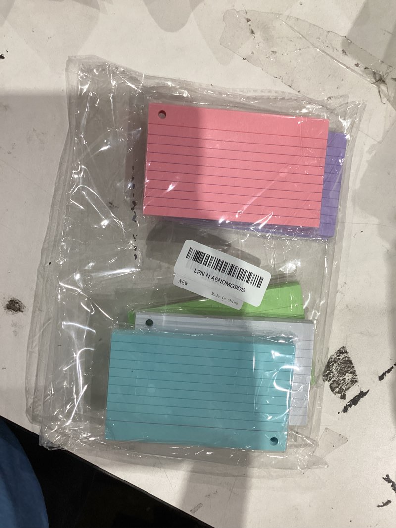 Condition photo showing New/Like New for 250 Count Colored Index Cards 3x5 Inch with Key Ring, 180gsm Heavy Weight Flash Cards 5 Color (50 Sheets Each), Portable Note Taking for Students, Teachers, Study Note Cards for Office Home School 5 Multicolor