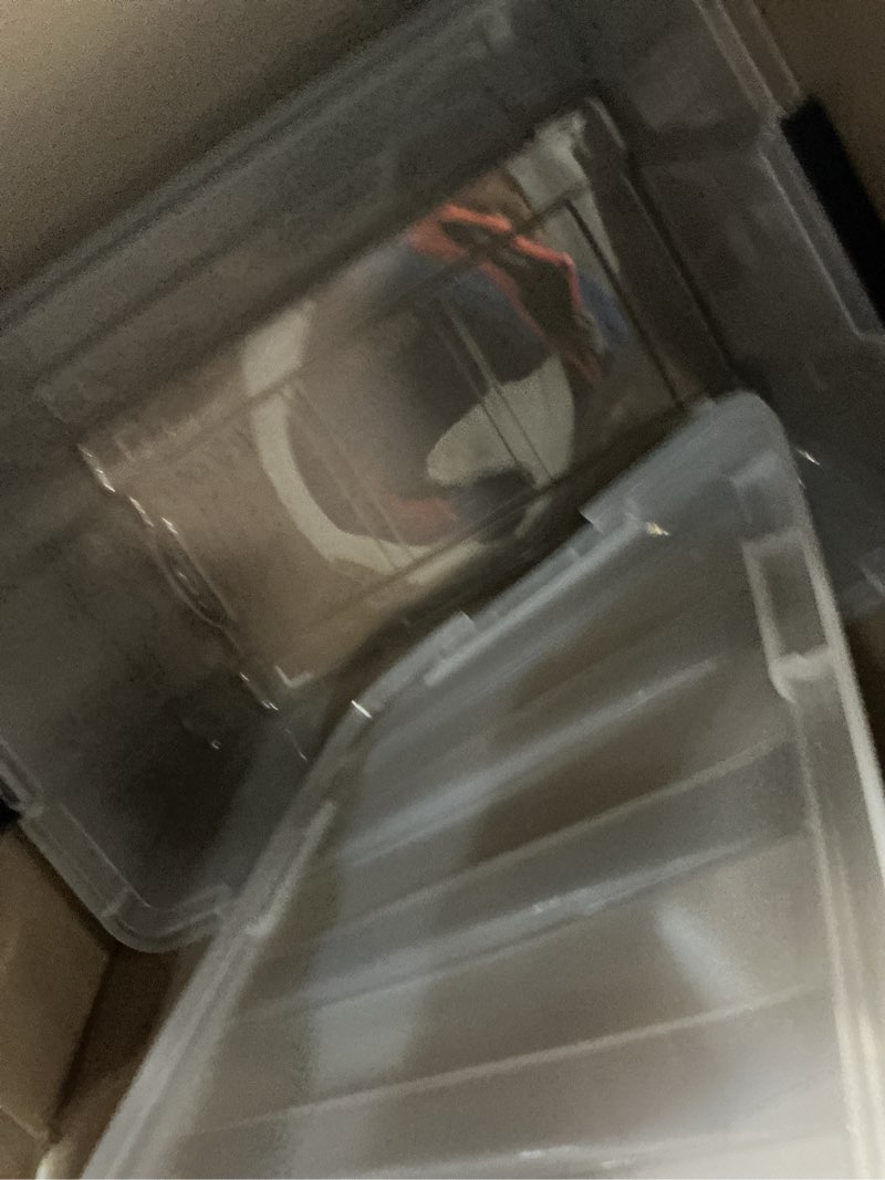 Condition photo showing Good Condition for iris usa 72 qt plastic storage box with lid and latches - 4 pack - bpa-free, see-through organizing solution, durable nestable stackable containers, secure pull handle - clear clear 72 qt 4 pack