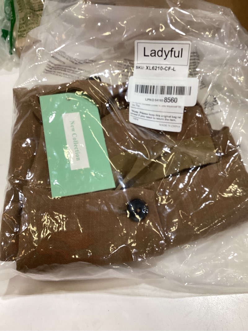 Condition photo showing Good Condition for ladyful linen vest tops for women summer full lined sleeveless blazer waistcoat tie waist button cotton work suit top large coffee