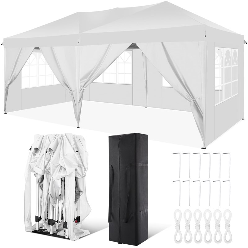 (incomplete) cobizi 10' x 20' ez pop up canopy tent party tent outdoor event instant tent gazebo with 6 removable sidewalls and carry bag, white