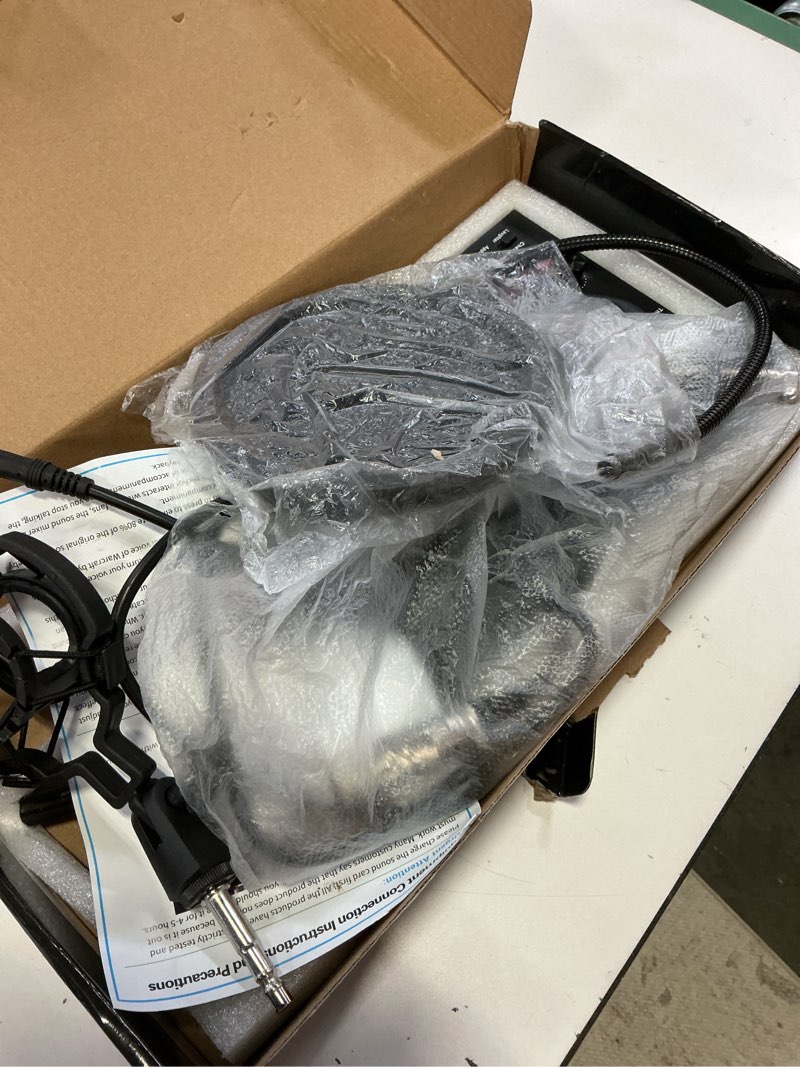 Condition photo showing Good Condition for podcast equipment bundle, bm-800 mic kit with live sound card, adjustable mic suspension scissor arm, metal shock mount and double-layer pop filter for studio recording & broadcasting (cf200-black)