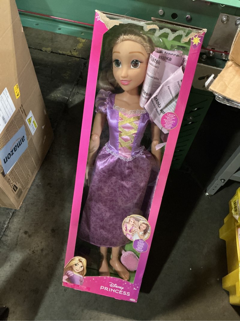 Condition photo showing Good Condition for disney princess rapunzel doll playdate 32” tall & poseable, my size articulated doll in purple dress, comes with brush to comb her long golden hair, flower garland hairband & hair pins