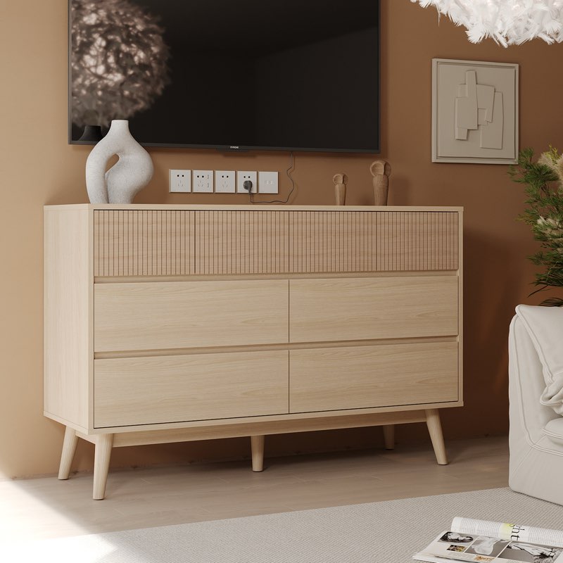 natural wood 8-drawer dresser - striped surface & pull-free drawers