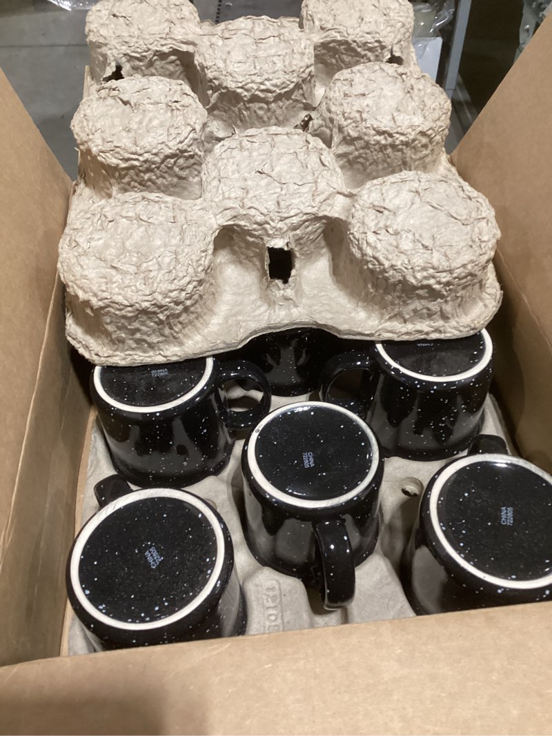 Condition photo showing Good Condition for Set of 8 Ceramic Campfire Mugs – 15 Oz, Black – Coffee & Tea Cups for Home, Work, Travel, Camping – Customizable, Great for DIY, Events, Companies Black 8 count