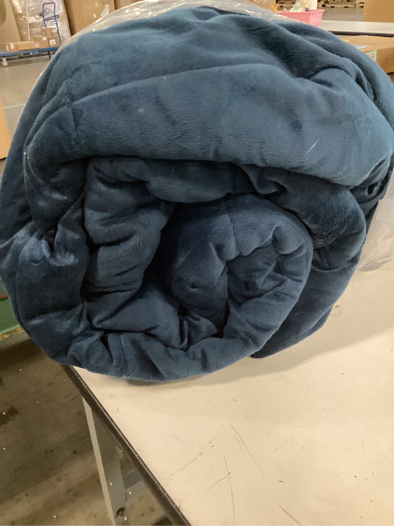 Condition photo showing As Is for Basic Beyond Queen Comforter Set - Luxury Fleece Sherpa Comforter Sets for Queen Bed, Soft and Warm Queen Size Bedding Comforter Set for Winter, Navy, 88"x88" Sherpa Navy Queen