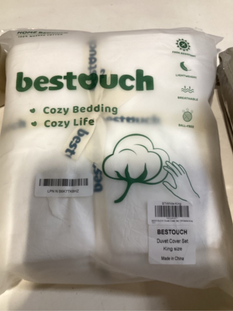 Condition photo showing New/Like New for bestouch duvet cover set 100% washed cotton linen feel super soft comfortable chic lightweight 3 pcs home bedding set solid off white king off white (no comforter) king (104" x 90")