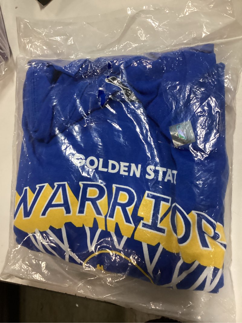 Condition photo showing New/Like New for Junk Food NBA Nothing But Net Team Logo - Adult Short Sleeve Fan T-Shirt for Men & Women Golden State Warriors XX-Large Royal Blue