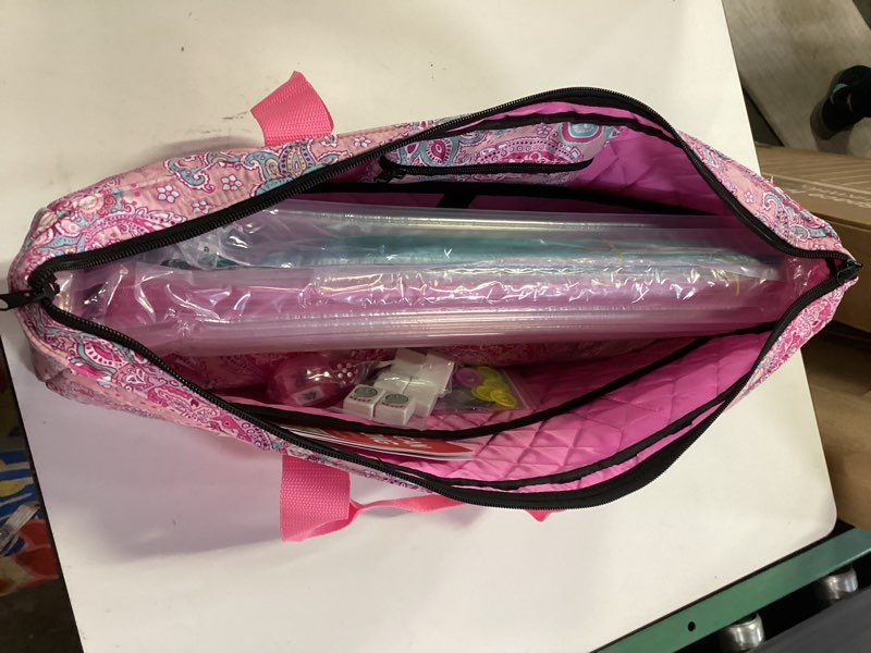 Condition photo showing New/Like New for American Mahjong Game Set, 166 White Tiles, 4 All-in-One Color Rack/Pushers, Complete Mahjong Set with Pink Printed Carrying Bag