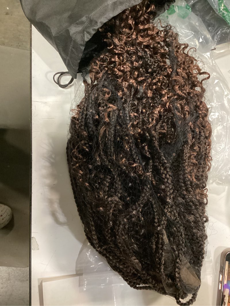 Condition photo showing As Is for Sensationnel Cloud 9 Swiss Lace Wig 4X4 Lace Parting Feed-In Box Braid Twist 18\" (T1B/27) Tipped Off Black and Honey Blonde T1B/27