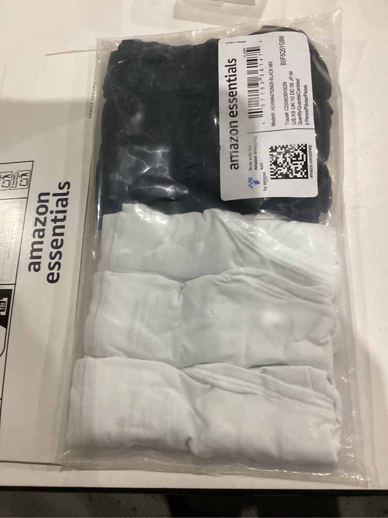 Condition photo showing New/Like New for Amazon Essentials Womens Peached Microfiber Bikini Panty X-Small Black/White