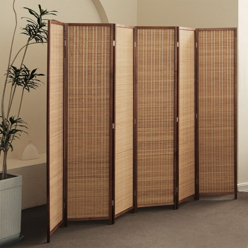 furnnylane 6 panel room divider screen in beige and orange,blackout room divider folding panel scree