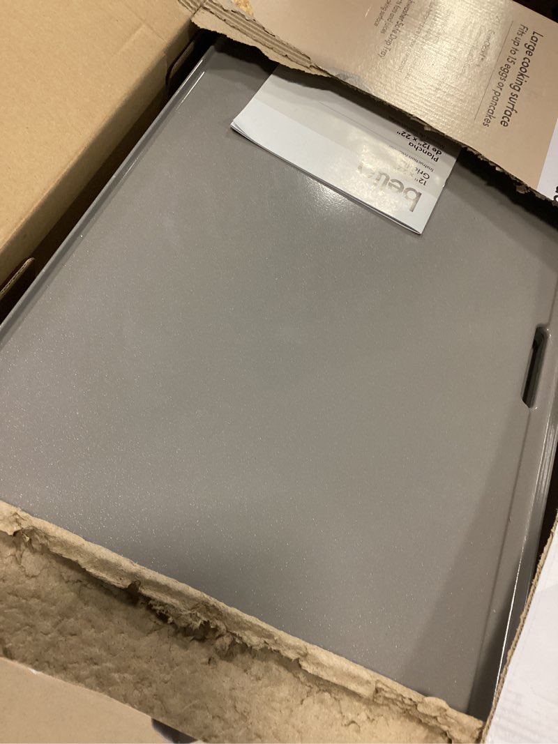 Condition photo showing Good Condition for bella 12" x 22" Electric Griddle with EverGood™ Ceramic Nonstick Coating, Removable Temperature Probe, Dishwasher-Safe Drip Tray & Cool Touch Handles, Cook up to 15 Eggs, 1500 Watt, Oatmilk 12" x 22" Oatmilk