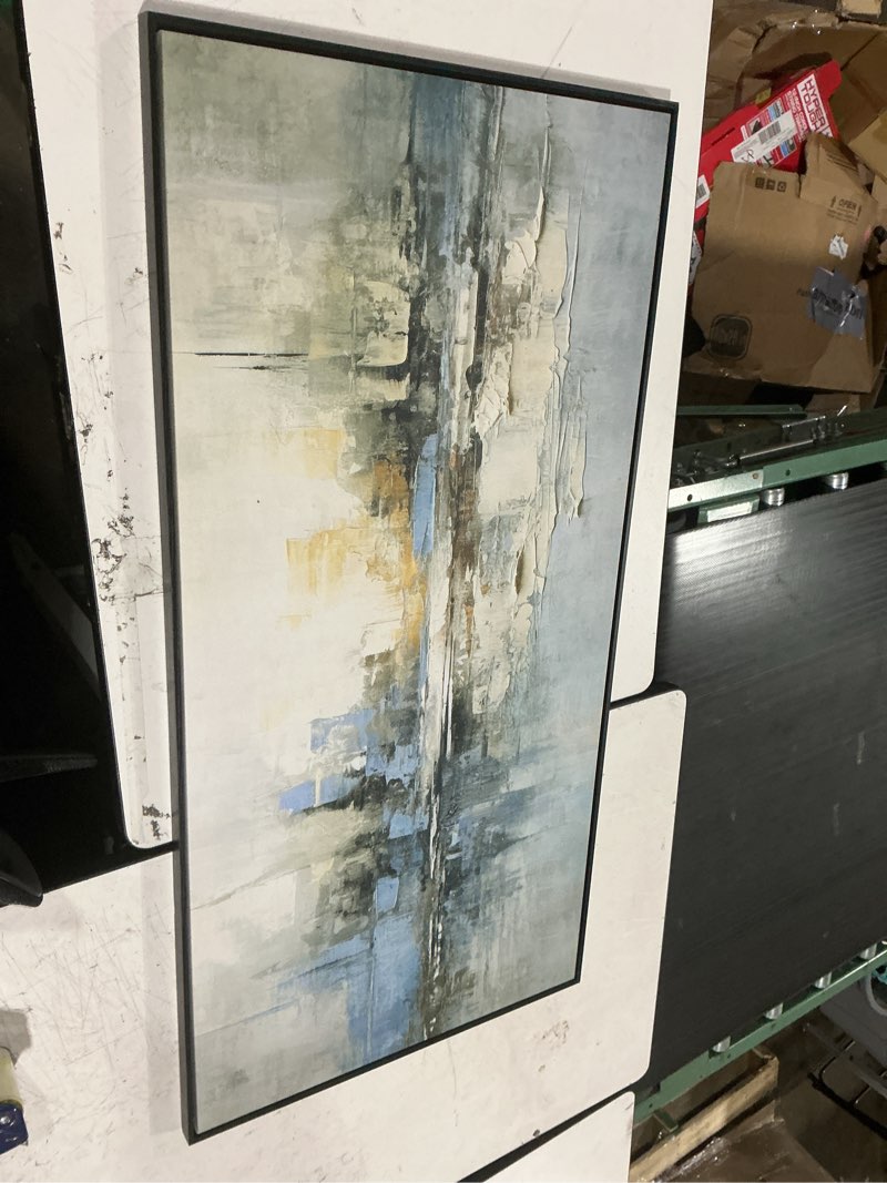 Condition photo showing Good Condition for abstract wall art framed artwork blue and gray white decor modern canvas wall prints abstract wall decor suitable for bedroom apartment office dining room wall decor can be hung 24"x48"