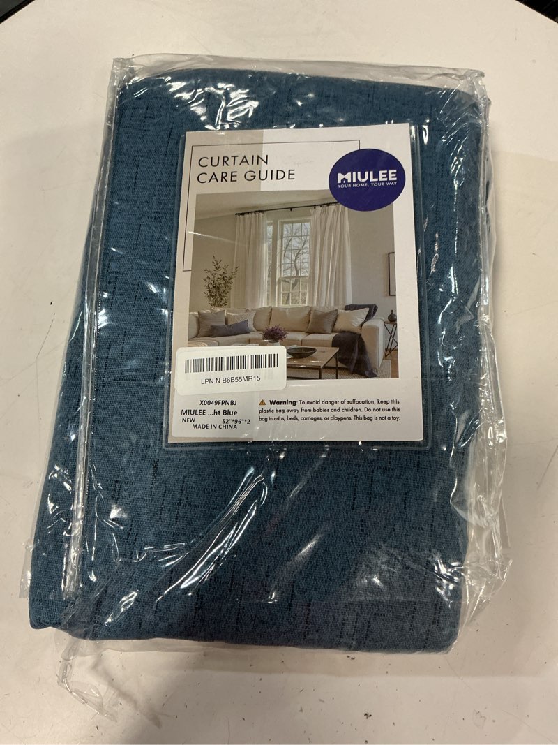 Condition photo showing New/Like New for miulee stone blue velvet curtains 96 inches long 2 panels - luxury pinch pleated room darkening window drapes for bedroom living room thermal insulated super soft, back tab rod pocket light blue stone blue 52"w x 96"l (pack of 2)