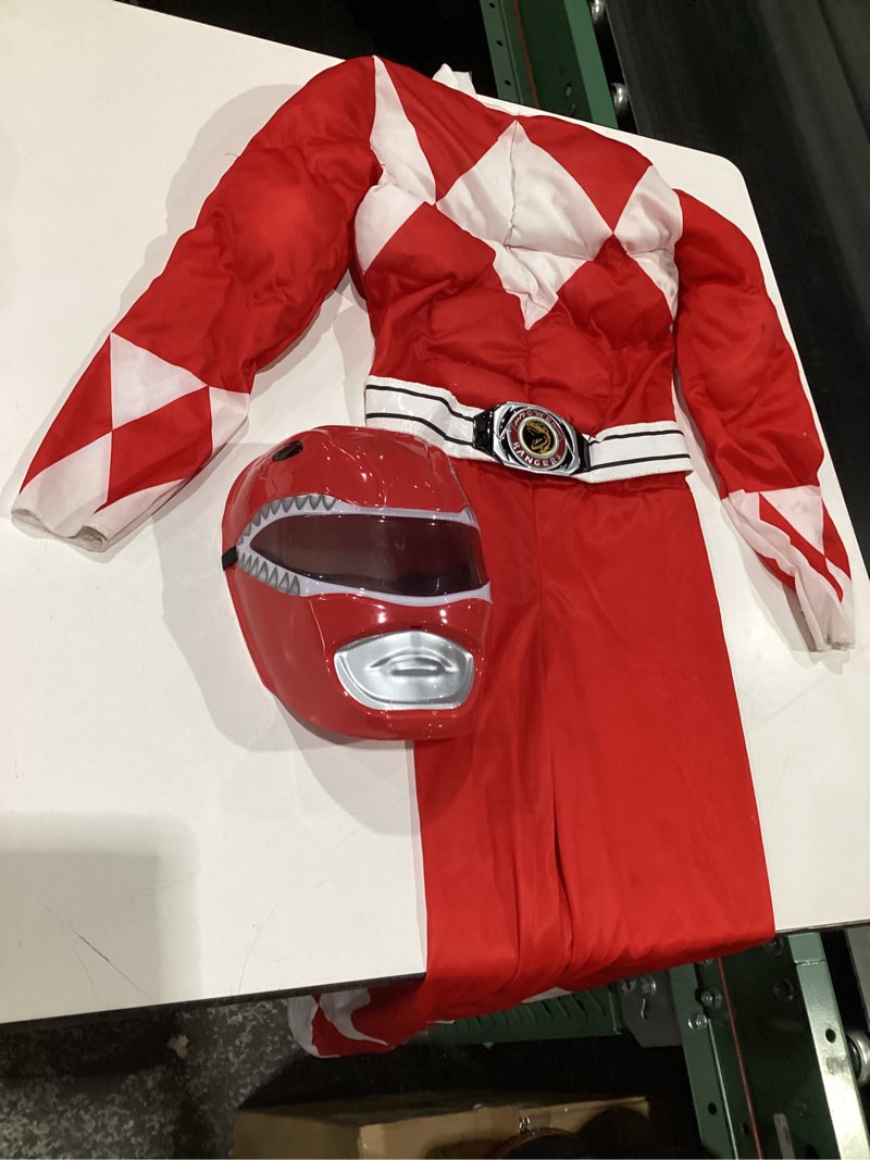 Condition photo showing As Is for Red Ranger Muscle Costume, Official Power Rangers Costume with Mask Medium (7-8) Costume