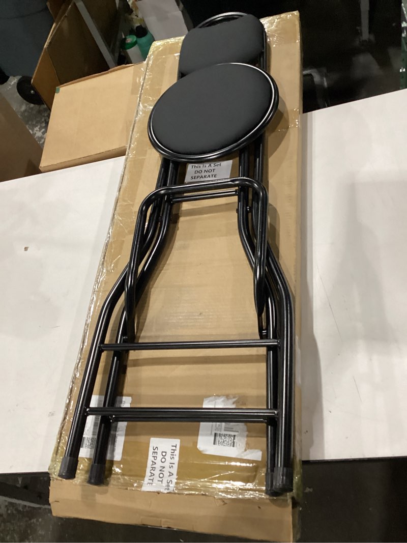 Condition photo showing Good Condition for sintuff 1 pcs seat height 26 inch folding bar stool with backrest leather padded collapsible stools for adults portable black bar height folding chairs for outdoor indoor kitchen shop cafe