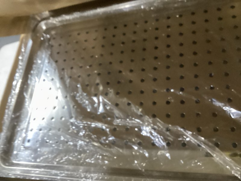 Condition photo showing As Is for Commercial Grade 304 Stainless Steel Baking Sheet Set - 2 Pack Extra Large (23.5"x15.5") Heavy Duty Cookie Sheets, Oven Safe, Uncoated & Non-Toxic, Solid & Perforated Pans for Roasting?Food Prep Trays