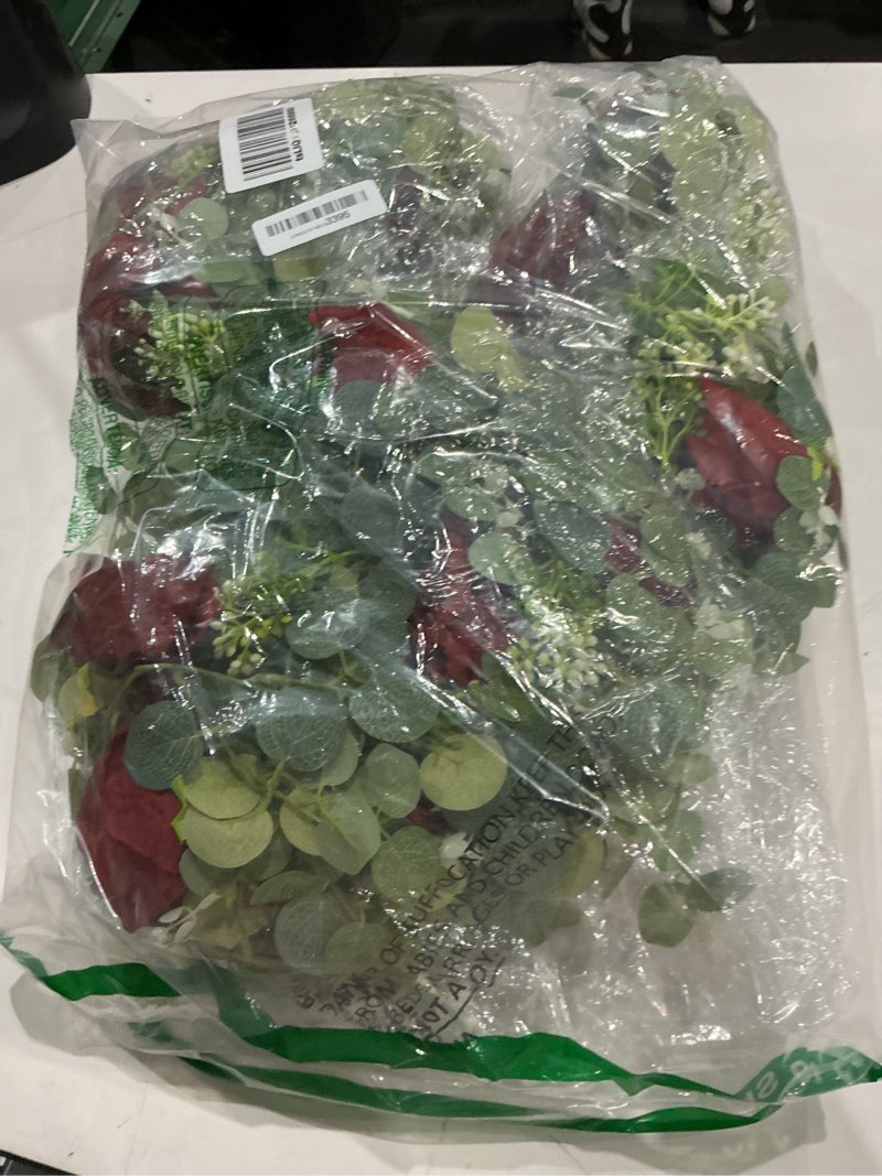 Condition photo showing New/Like New for dolicer 4pcs 26ft artificial eucalyptus garlands with flowers - 8 roses, faux floral greenery garlands fake flowers vines for wedding table centerpieces arch party ceremony backdrop decor (red) red rose 4 pcs