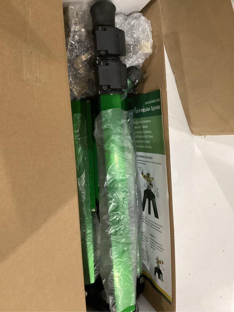 Condition photo showing Good Condition for hourleey impact sprinkler on tripod base, 2 pack heavy duty sprinklers for lawn yard garden, 0-360 degree large area coverage, 3/4 inch connector extension legs flip locks with brass head