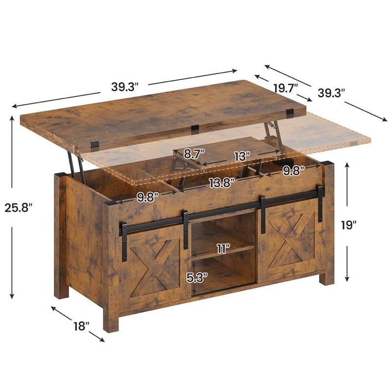 YITAHOME Lift Top Coffee Table Set with Storage Ottoman Bench & Wheels, 4 in 1 Convertible Dinning Center Tables with Hidden Compartment, Farmhouse Coffee Tables for Living Room Furniture, Brown Top