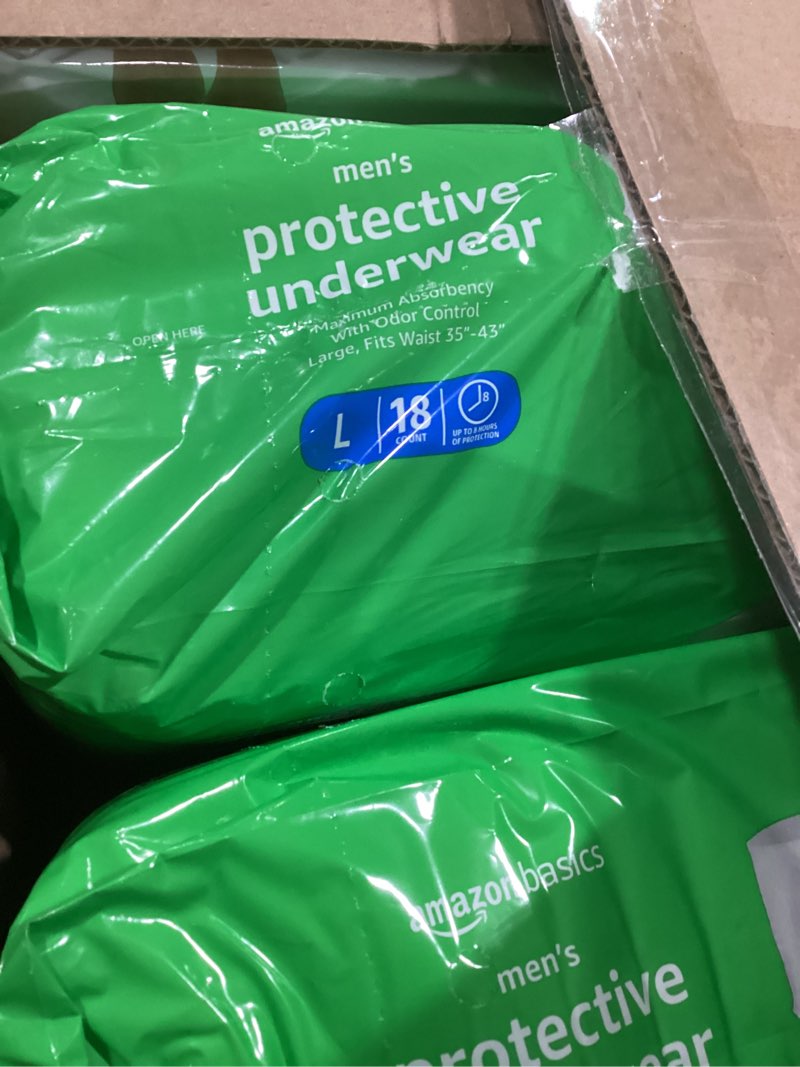Condition photo showing New/Like New for Amazon Basics Incontinence Underwear for Men, Maximum Absorbency, Large, 54 Count (3 Packs of 18) Large 54.0