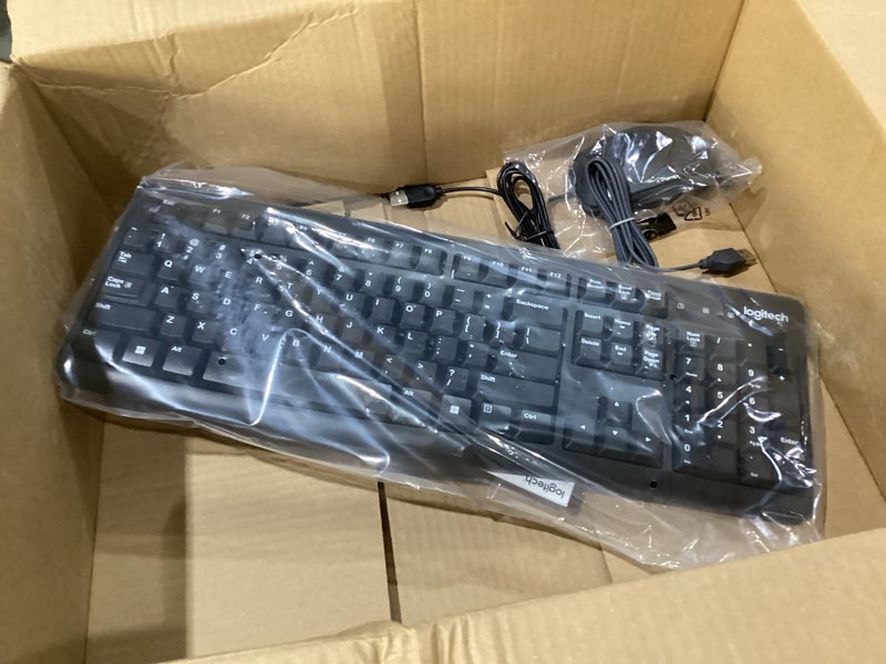 Condition photo showing Good Condition for logitech mk120 wired keyboard and mouse combo for windows, optical wired mouse, full-size keyboard, usb plug-and-play, compatible with pc, laptop - black, not tested