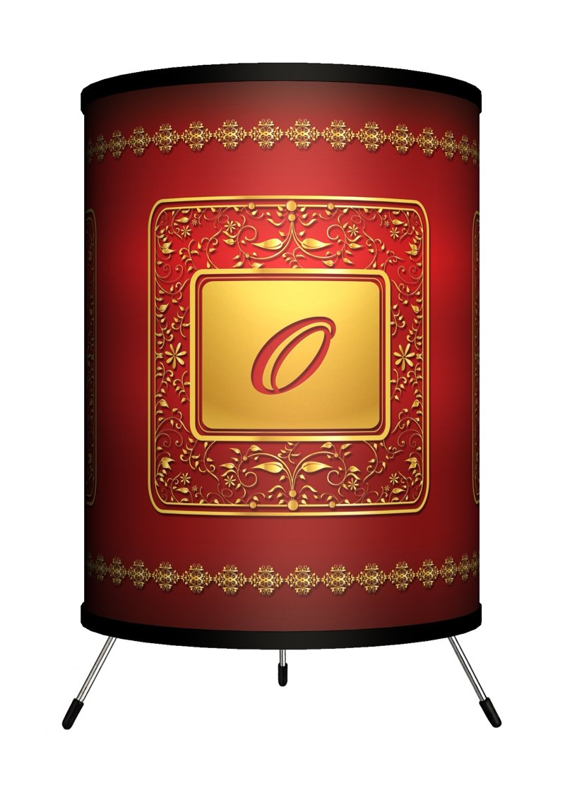 Lamp-In-A-Box TRI-MNG-GLDRO Monograms Golden with Red Letter O Tripod Lamp, 8" x 8" x 14"