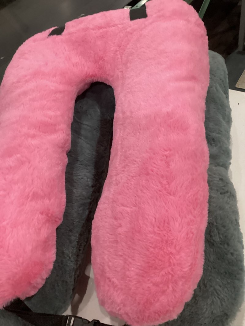 Condition photo showing Good Condition for kids travel pillow for car seat with hand muff, cartoon neck & headrest seat belt pillow for car road trips long-distance travel sleeping pillow for adults and children, pink