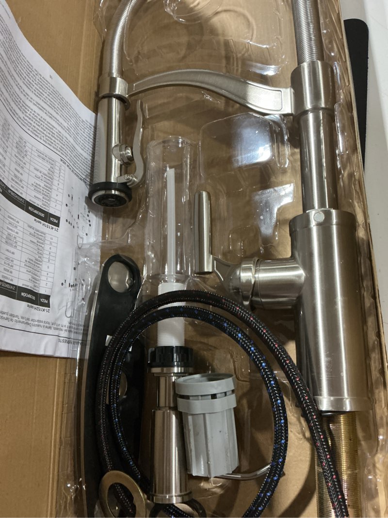 Condition photo showing Good Condition for (Similar To Stock Photo) Delta Hazelwood Brushed Nickel Kitchen Faucet with Pull Down Sprayer and Soap Dispenser, Modern Single Hole Kitchen Sink Faucet, Single Handle, Spotshield Stainless 19831Z-SPSD-DST Hazelwood Spotshield Stainless