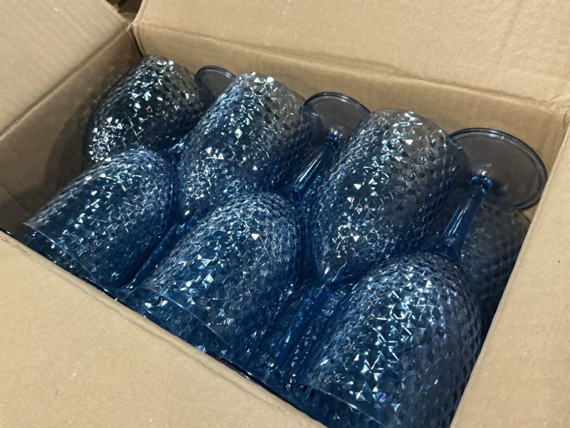 Condition photo showing Good Condition for 24pcs blue plastic wine glasses 13.5oz reusable acrylic wedding goblets toasting glassware unbreakable wine cups with long stem crystal drinking glasses champagne flutes for bar restaurants party blue 24