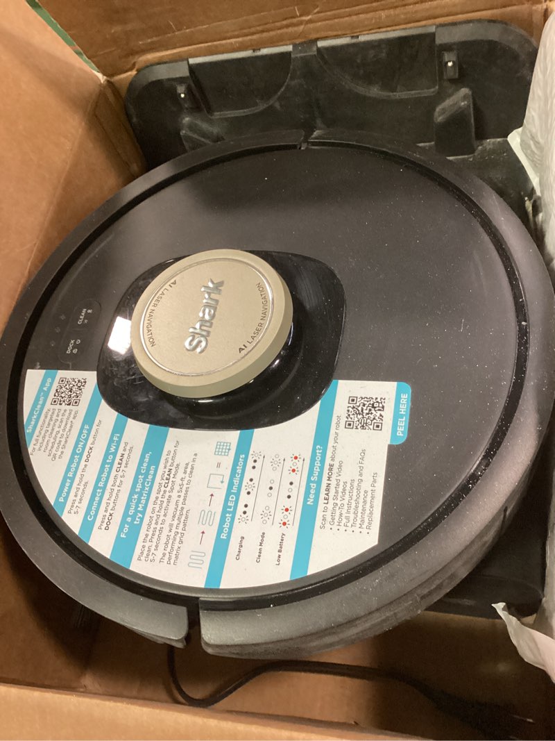 Condition photo showing As Is for Shark AV2501AE AI Robot Vacuum with XL HEPA Self-Empty Base, Bagless, 60-Day Capacity, LIDAR Navigation, Perfect for Pet Hair, Compatible with Alexa, Wi-Fi Connected, Carpet & Hard Floor, Black AI Dry Auto Empty upto 60 Days