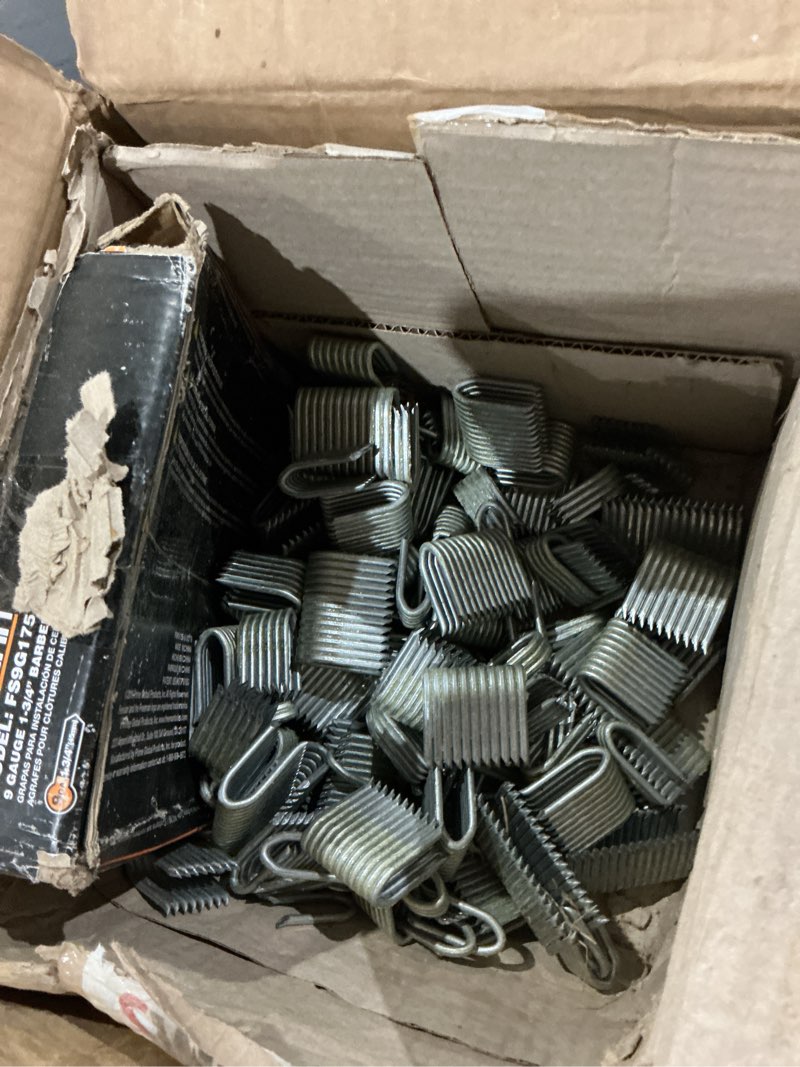 Condition photo showing As Is for freeman 9-gauge 1-3/4" fencing staples | glue collated | hot dipped galvanized steel | 1000 count | for mesh, horse, deer & chain link fencing | compatible with freeman pe20vfs9, g2fs9, pfs9 | fs9g175 1-3/4" glue collated staples
