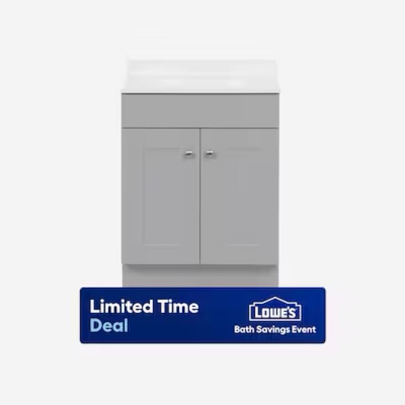  project source dover 24-in light gray single sink bathroom vanity with white cultured marble top