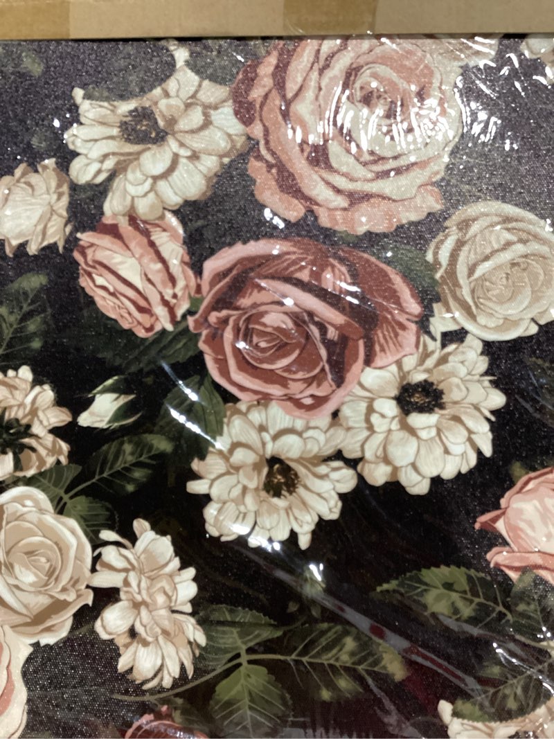 Dark Rose Flower Canvas Wall Art Moody Pink and White Rustic Floral Still Life Painting Picture Farm