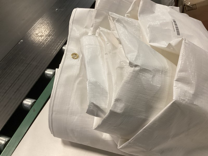 Condition photo showing New/Like New for Kesfitt 16 Mil Heavy Duty Waterproof White Tarp, 20x25 ft, 100% Virgin Polyethylene, Reinforced Grommets, UV Resistant Outdoor Tarp for Storm Protection, Equipment Cover & Backyard Use 16mil-white 20x25 ft