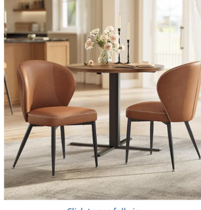 VASAGLE EKHO Collection - Dining Chairs Set of 2, Upholstered Kitchen Chairs, Comfortable Seat, Synthetic Leather with Stitching, Mid-Century Modern, Easy Assembly, Living Room Lounge, Caramel Brown