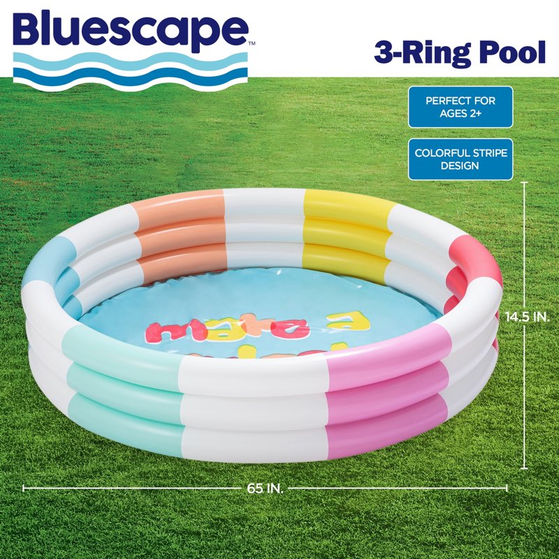 bluescape colorful 3-ring inflatable swimming pool for kids, round, age 2 & up, unisex