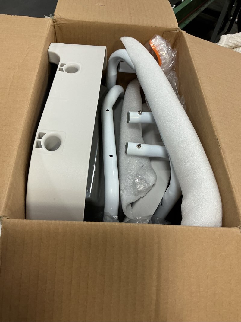 Condition photo showing As Is for Lumizone Portable Toilet Chair for Elderly Adjustable Bedside Commode with Armrests & Sliding Bucket 5-Level Height Odor-Proof Double Lid Non-Slip Feet Supports 220 lbs, Lightweight for Home/Travel