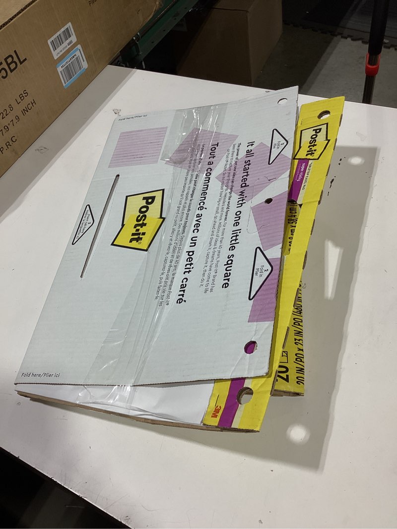 Condition photo showing As Is for post-it super sticky tabletop easel pad, great for virtual teachers and students, 20 x 23 inches, 20 sheets/pad, 1 pad (563r), portable white premium self stick flip chart paper, built-in easel stand 1-pad easel pad