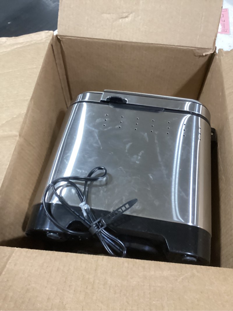 Condition photo showing As Is for Cuisinart Bread Maker Machine, Stainless Steel Automatic Bread Machine with 12 Menu Options, 3 Loaf Sizes up to 2 Lb., 3 Crust Colors, Removable Nonstick Baking Pan & Kneading Paddle, CBK-110NAS Compact Machine