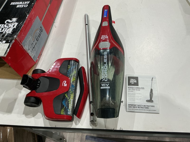 Condition photo showing As Is for dirt devil 3-in-1 versa stick vacuum cleaner, lightweight, rechargeable, ideal for pet hair, dog beds, stairs, and more, cordless vacuum cleaners for home use