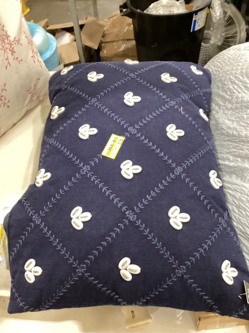 Condition photo showing As Is for embellished shell navy lumbar pillow - threshold™ designed with studio mcgee