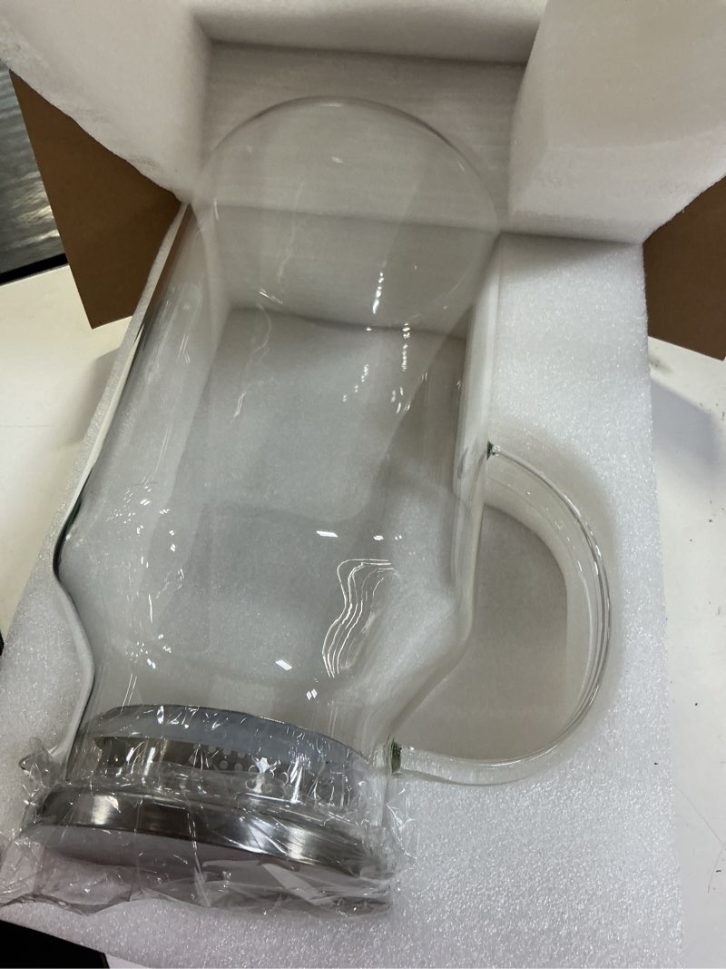 Condition photo showing New/Like New for bivvclaz 1 gallon glass pitcher with lid and handle, glass water pitcher for fridge, glass carafe for hot/cold water, iced tea pitcher, large jug for coffee, juice and homemade beverage 128 ounces clear