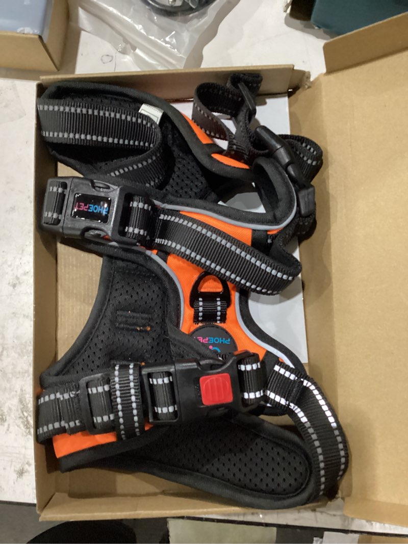 Condition photo showing New/Like New for phoepet no pull dog harness medium reflective front clip vest with handle,adjustable 2 metal rings 3 buckles,[easy to put on & take off](m, orange) medium orange