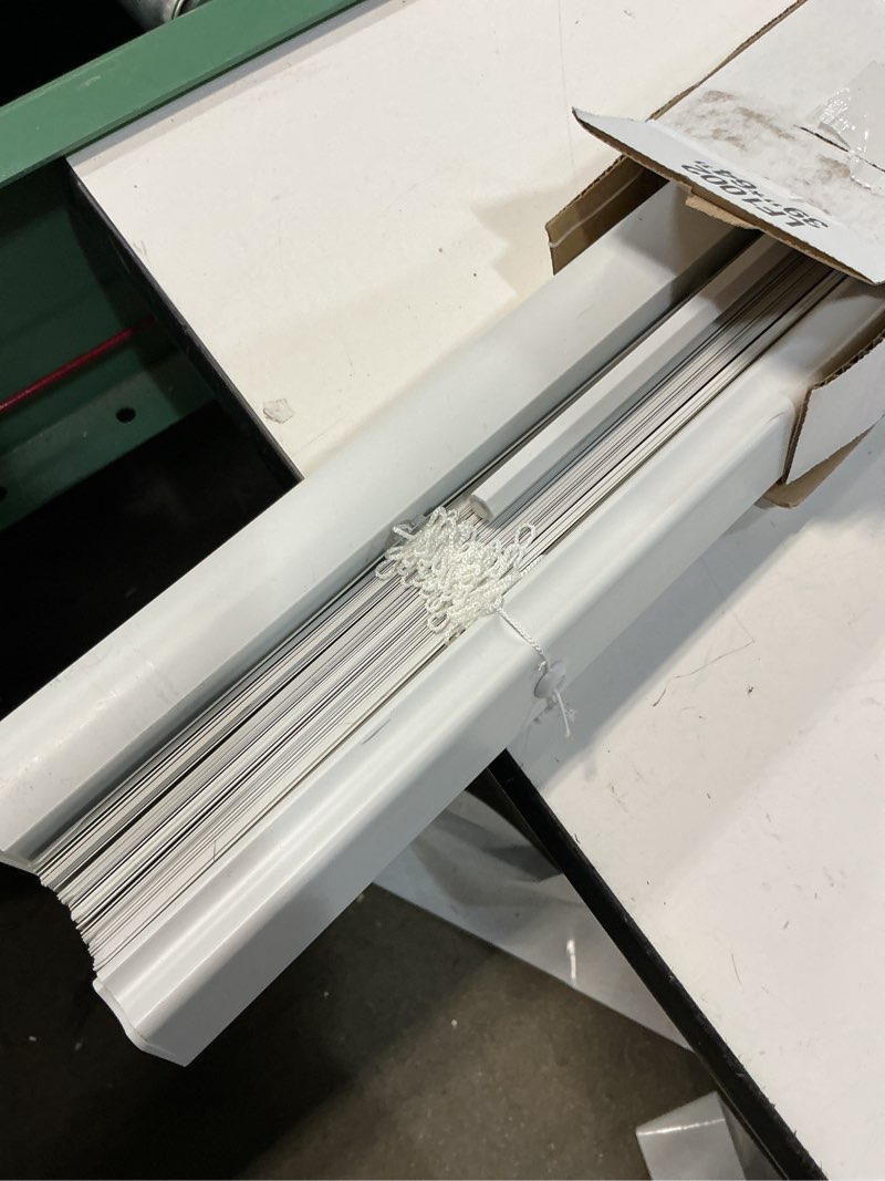 Condition photo showing As Is for project source light filtering 1-in slat width 39-in x 64-in cordless white vinyl light filtering mini-blinds